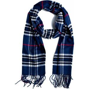 Men and Womend Navy Blue Plaid  Winter Cashmer Scarf Soft Luxurious Plum